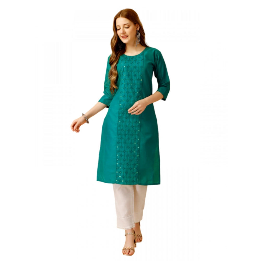 Casual 3-4 th Sleeve Embroidery Cotton Kurti Pant Set