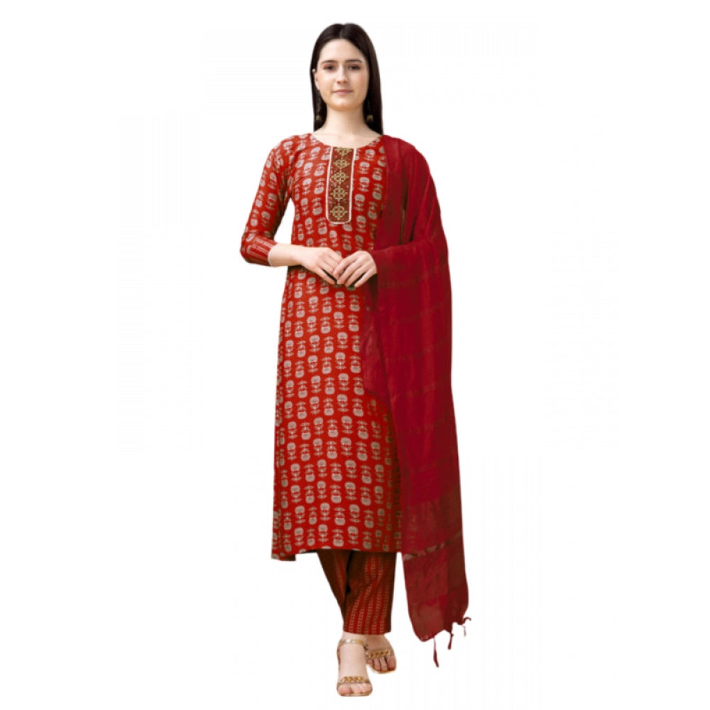 Casual 3-4 th Sleeve Embroidery Rayon Kurti Pant Dupatta Set