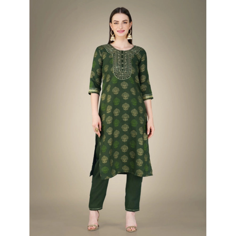 Casual 3-4 th Sleeve Embroidery Cotton Kurti Pant Dupatta Set