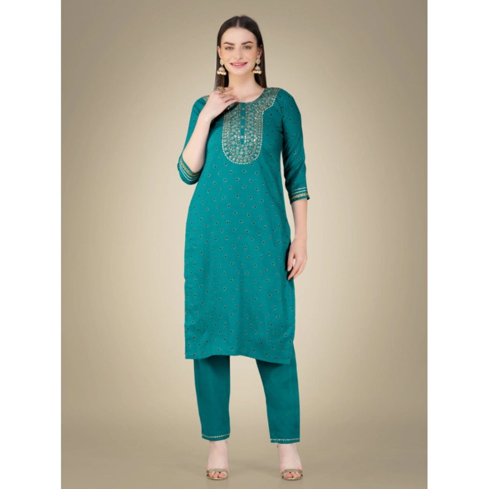 Casual 3-4 th Sleeve Embroidery Cotton Kurti Pant Dupatta Set