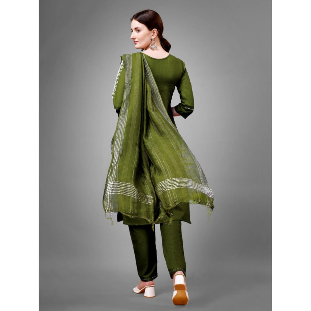 Casual 3-4 th Sleeve Embroidery Cotton Kurti Pant Dupatta Set