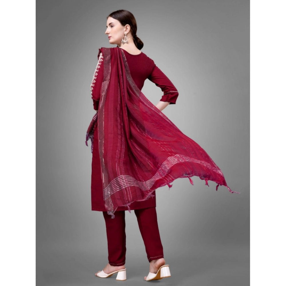 Casual 3-4 th Sleeve Embroidery Cotton Kurti Pant Dupatta Set