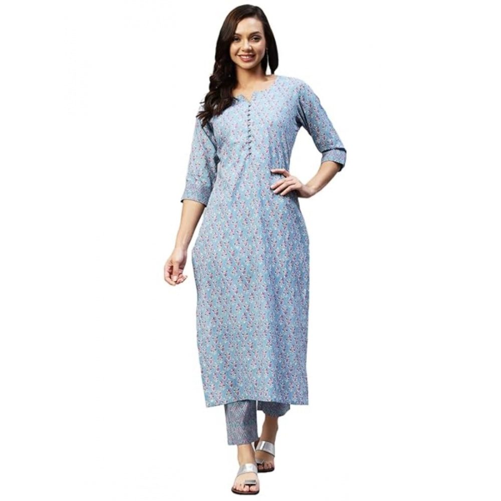 Casual 3-4 th Sleeve Printed Cotton Kurti Pant Set