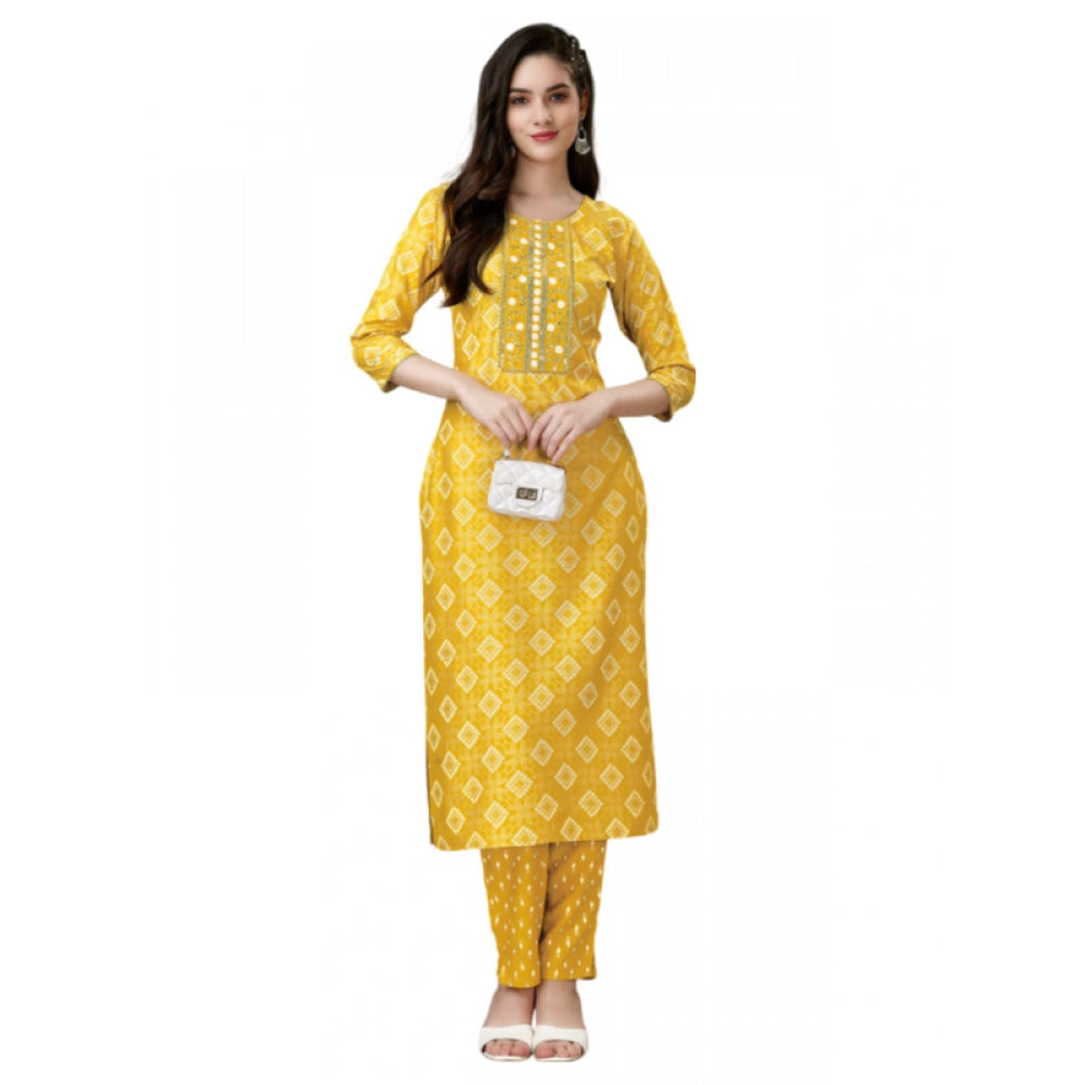 Casual 3-4 th Sleeve Embroidery Rayon Kurti Pant Set