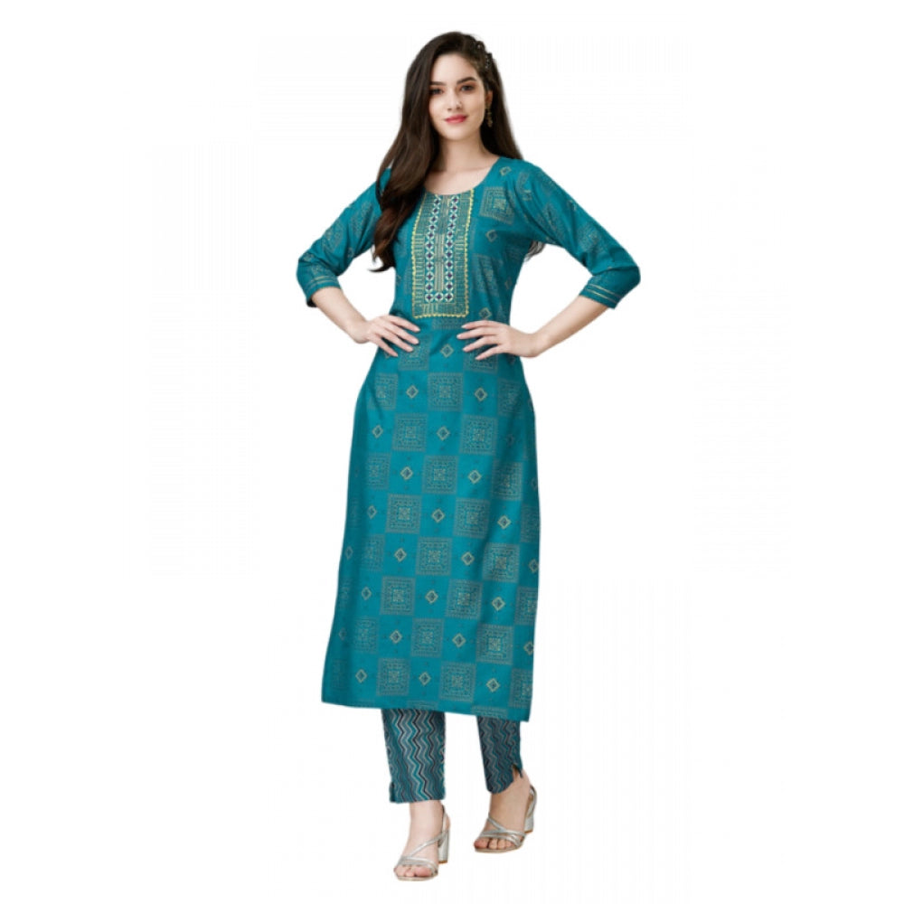 Casual 3-4 th Sleeve Embroidery Rayon Kurti Pant Set