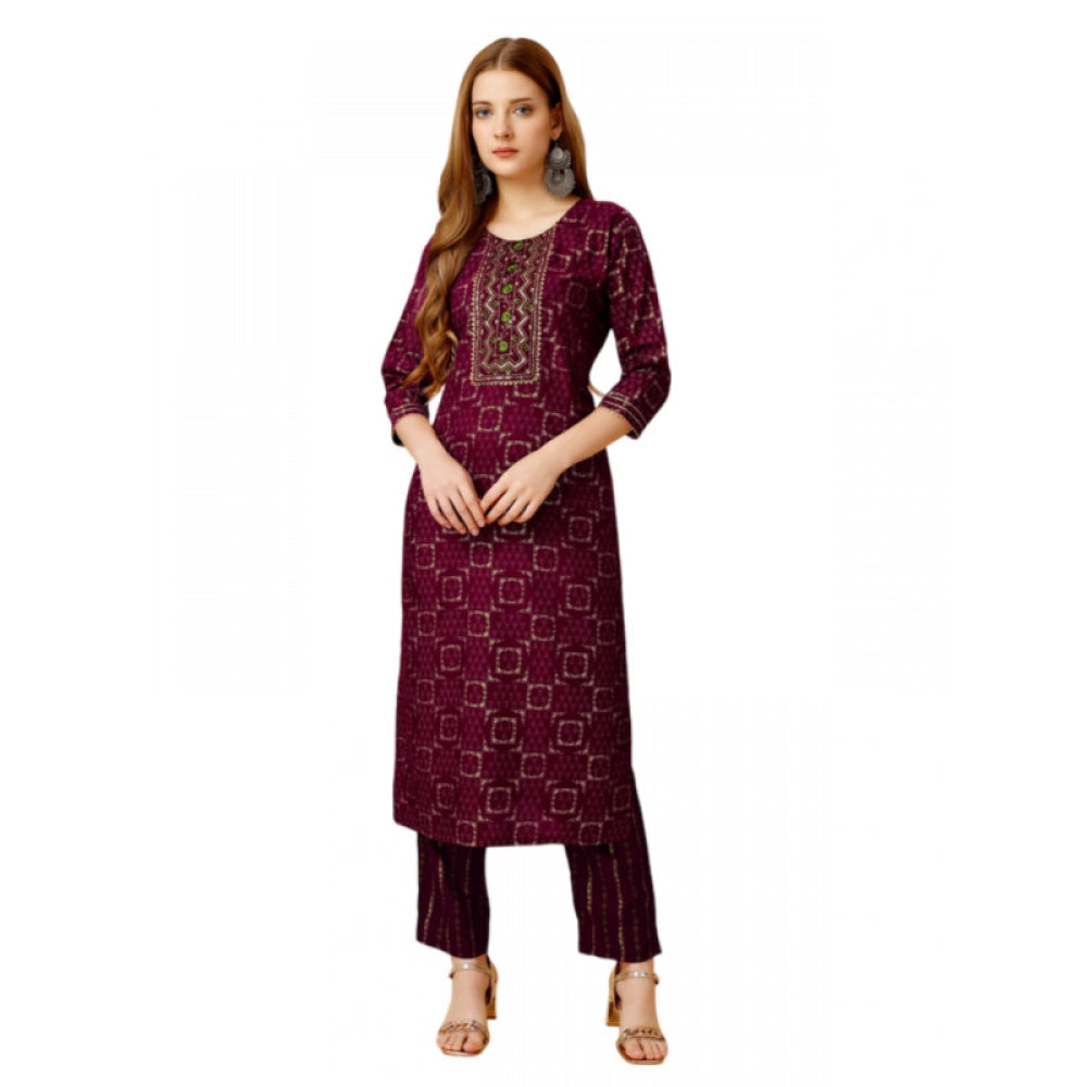 Casual 3-4 th Sleeve Embroidery Rayon Kurti Pant Set