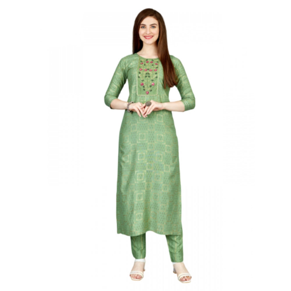 Casual 3-4 th Sleeve Embroidery Rayon Kurti Pant Set