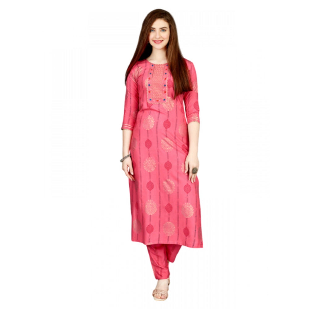 Casual 3-4 th Sleeve Embroidery Rayon Kurti Pant Set