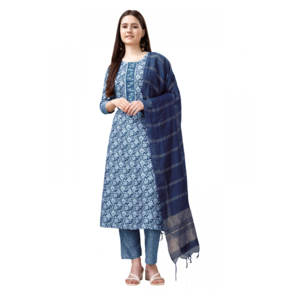 Casual 3-4 th Sleeve Embroidery Rayon Kurti Pant Dupatta Set