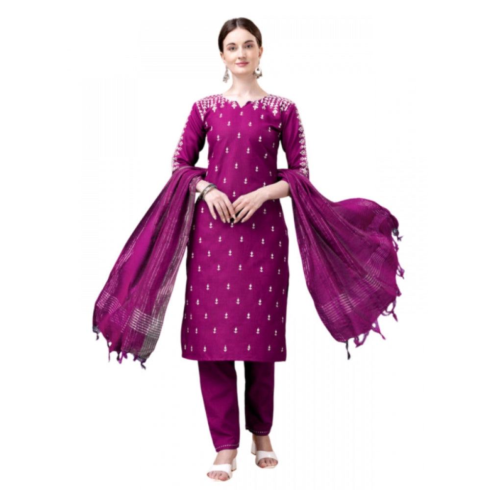 Casual 3-4 th Sleeve Embroidery Cotton Kurti Pant Dupatta Set