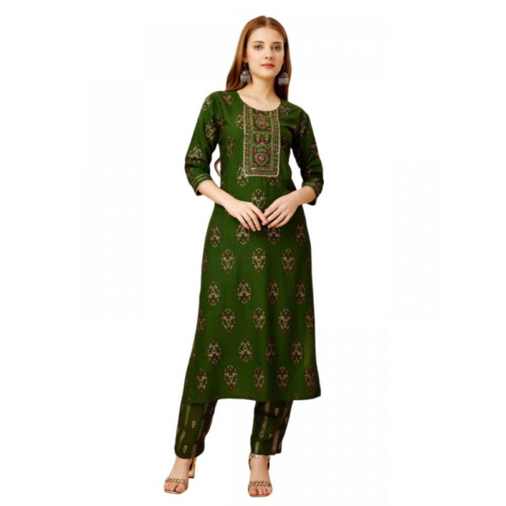 Casual 3-4 th Sleeve Embroidery Rayon Kurti Pant Set