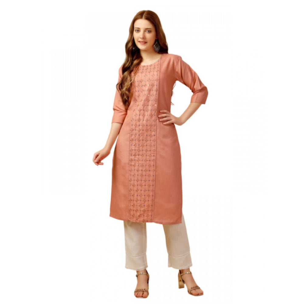 Casual 3-4 th Sleeve Embroidery Cotton Kurti Pant Set