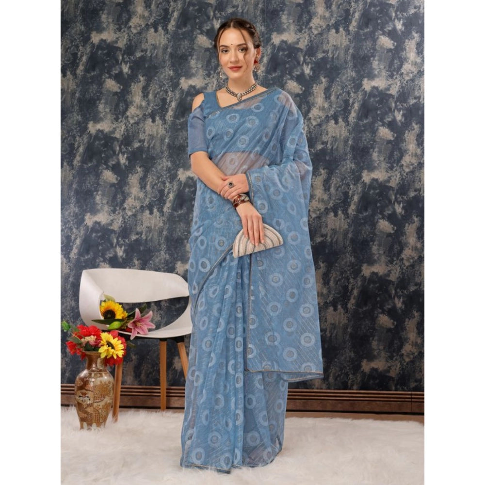 Linen Gola Printed Saree With Unstitched Blouse