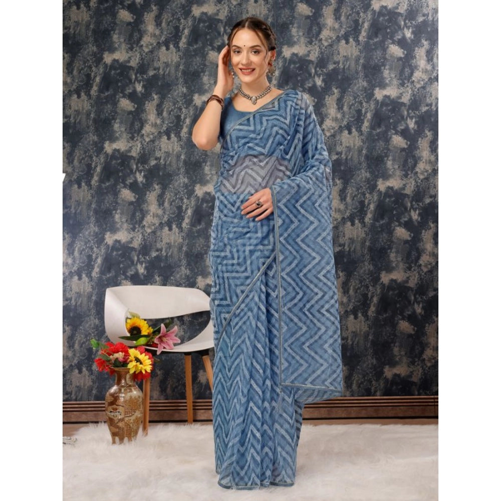 Linen Zig Zag Saree With Unstitched Blouse