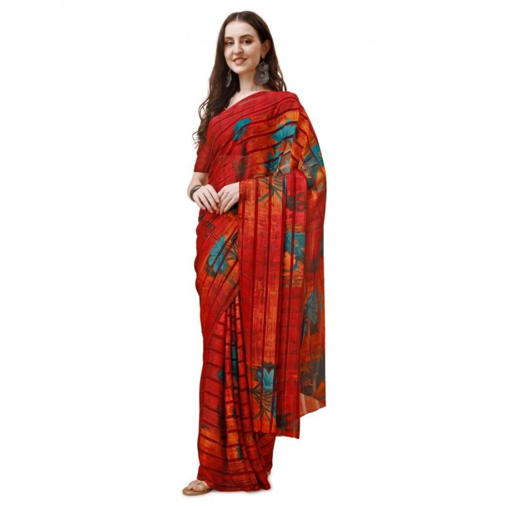 Georgette Floral Printed Saree With Unstitched Blouse