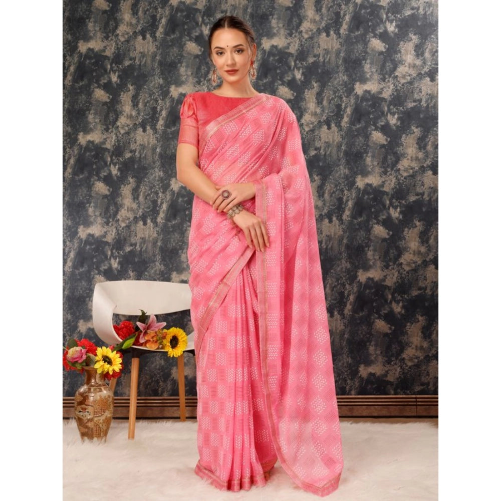 Zomto Cheked Saree With Unstitched Blouse