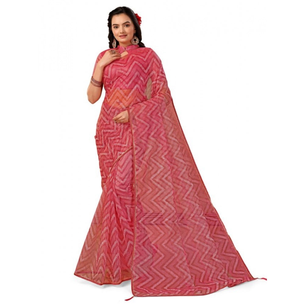 Linen Zig Zag Saree With Unstitched Blouse