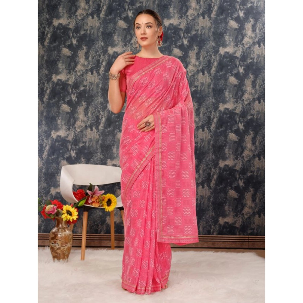 Zomto Cheked Saree With Unstitched Blouse