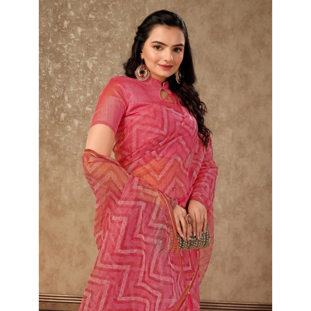 Linen Zig Zag Saree With Unstitched Blouse