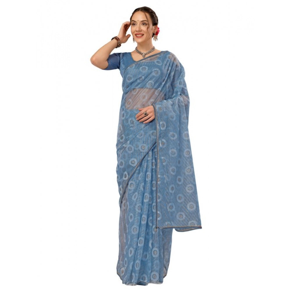 Linen Gola Printed Saree With Unstitched Blouse