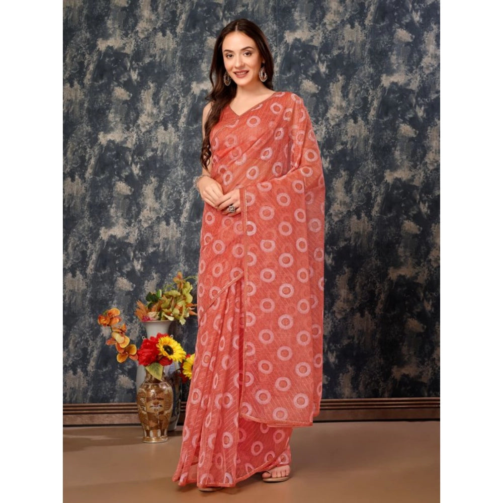 Linen Gola Printed Saree With Unstitched Blouse