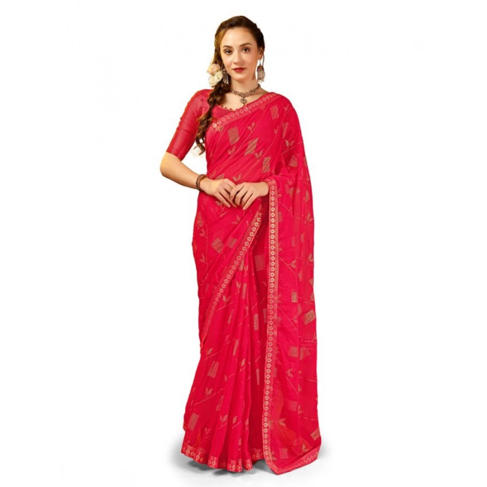 Zomto Patta Chiffon Saree With Unstitched Blouse