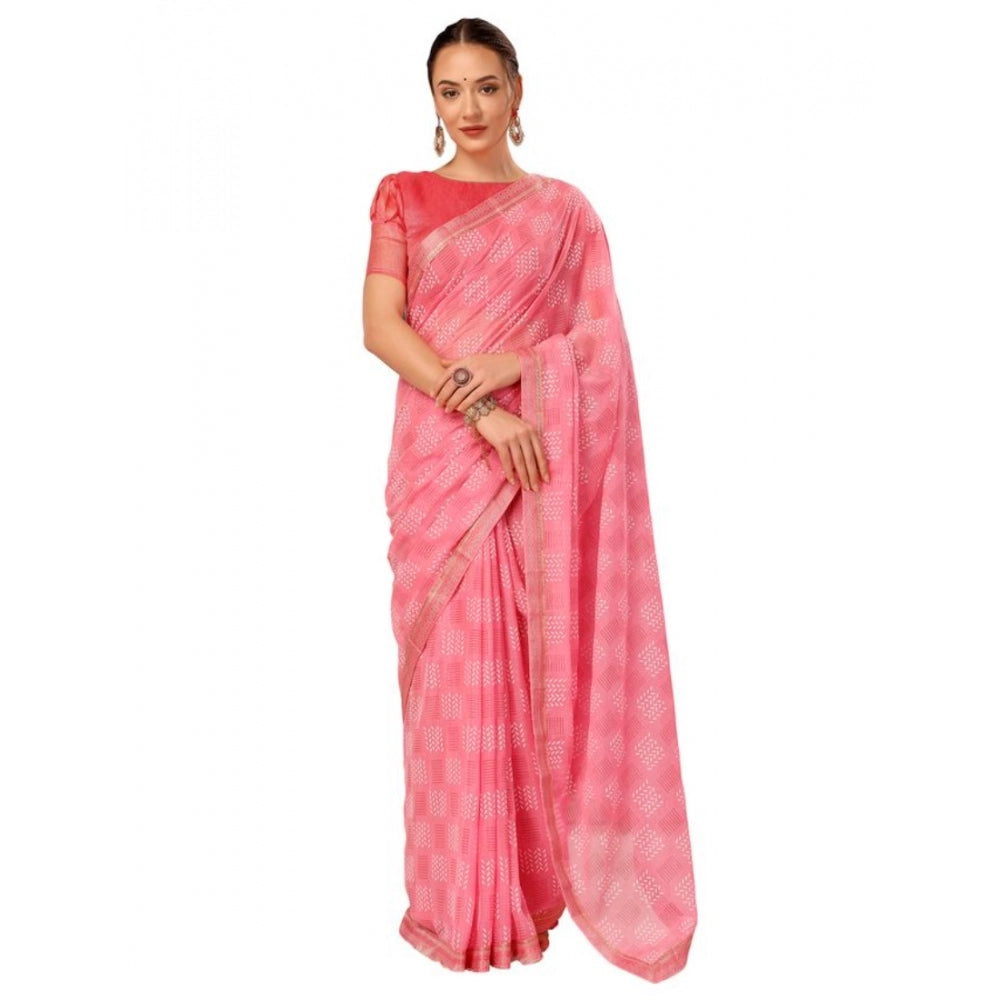 Zomto Cheked Saree With Unstitched Blouse