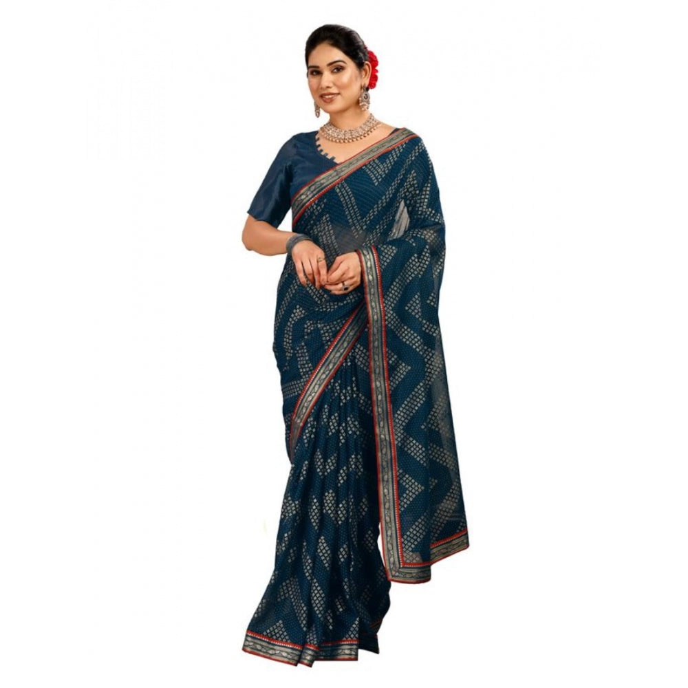 Zomto Zig Zag Saree With Unstitched Blouse