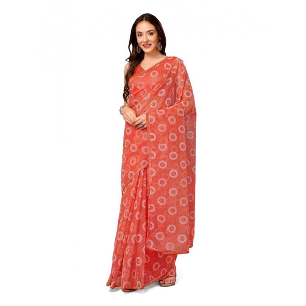 Linen Gola Printed Saree With Unstitched Blouse