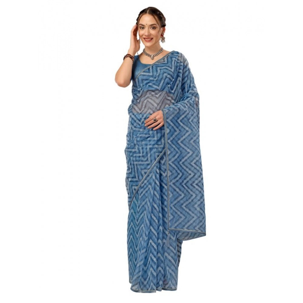 Linen Zig Zag Saree With Unstitched Blouse