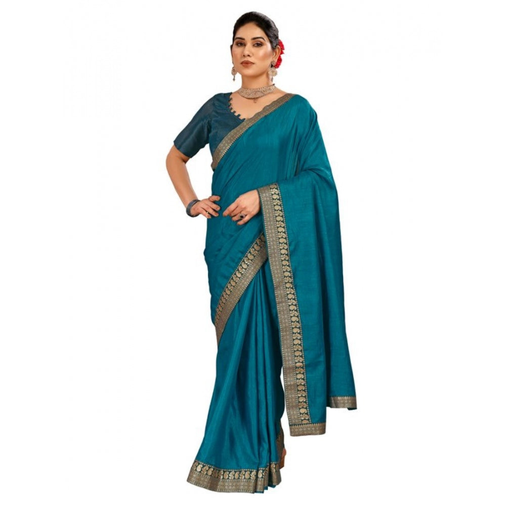 Vichitra Plain Saree With Unstitched Blouse