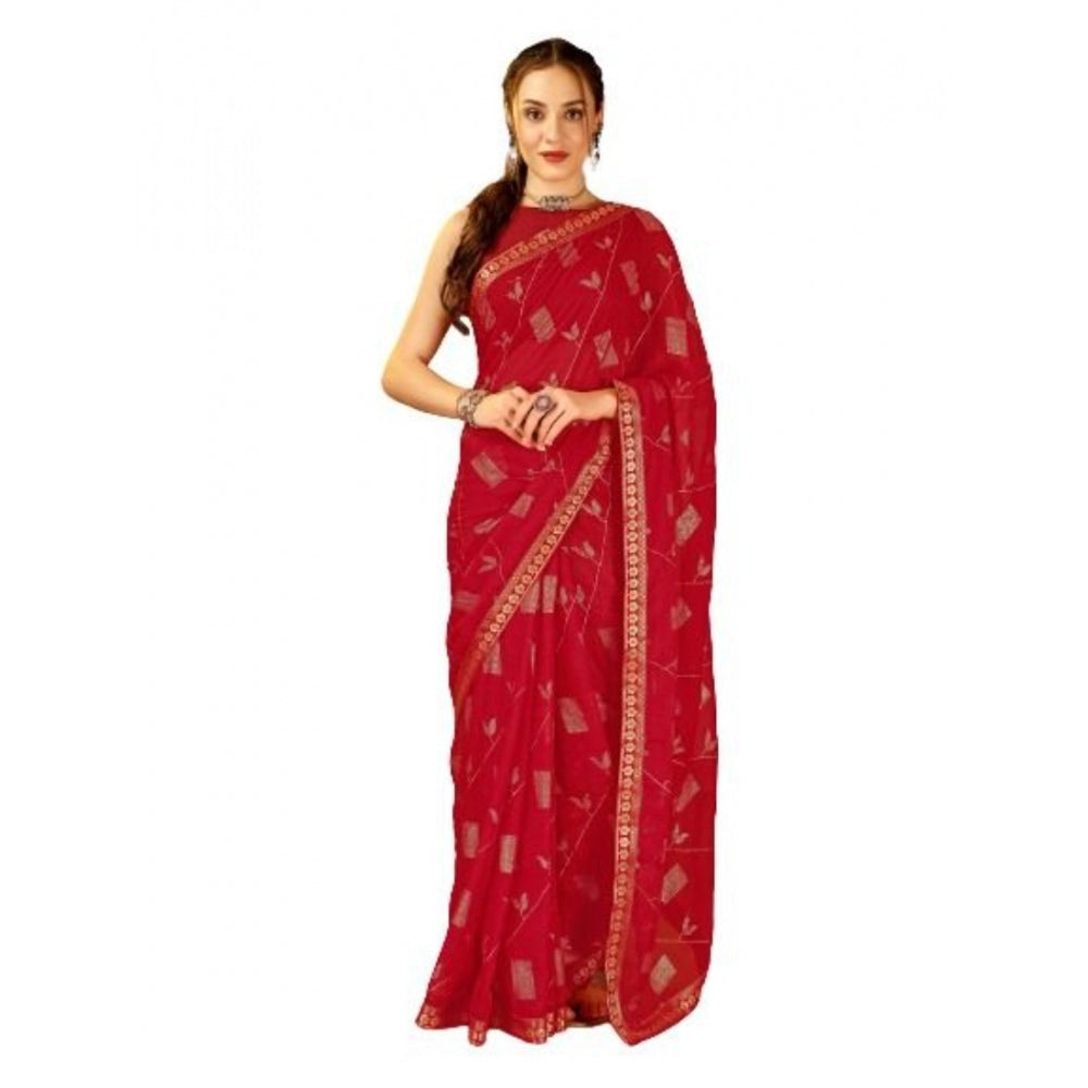 Zomto Patta Chiffon Saree With Unstitched Blouse