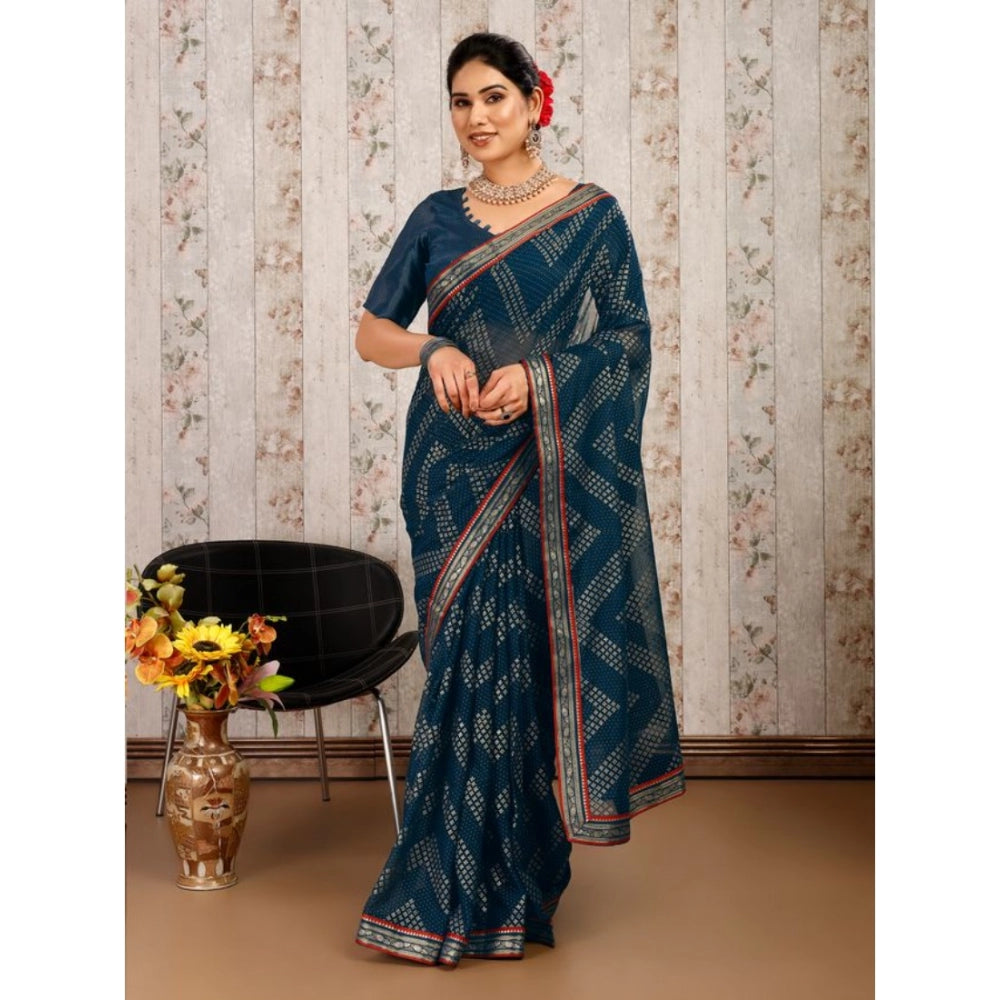 Zomto Zig Zag Saree With Unstitched Blouse