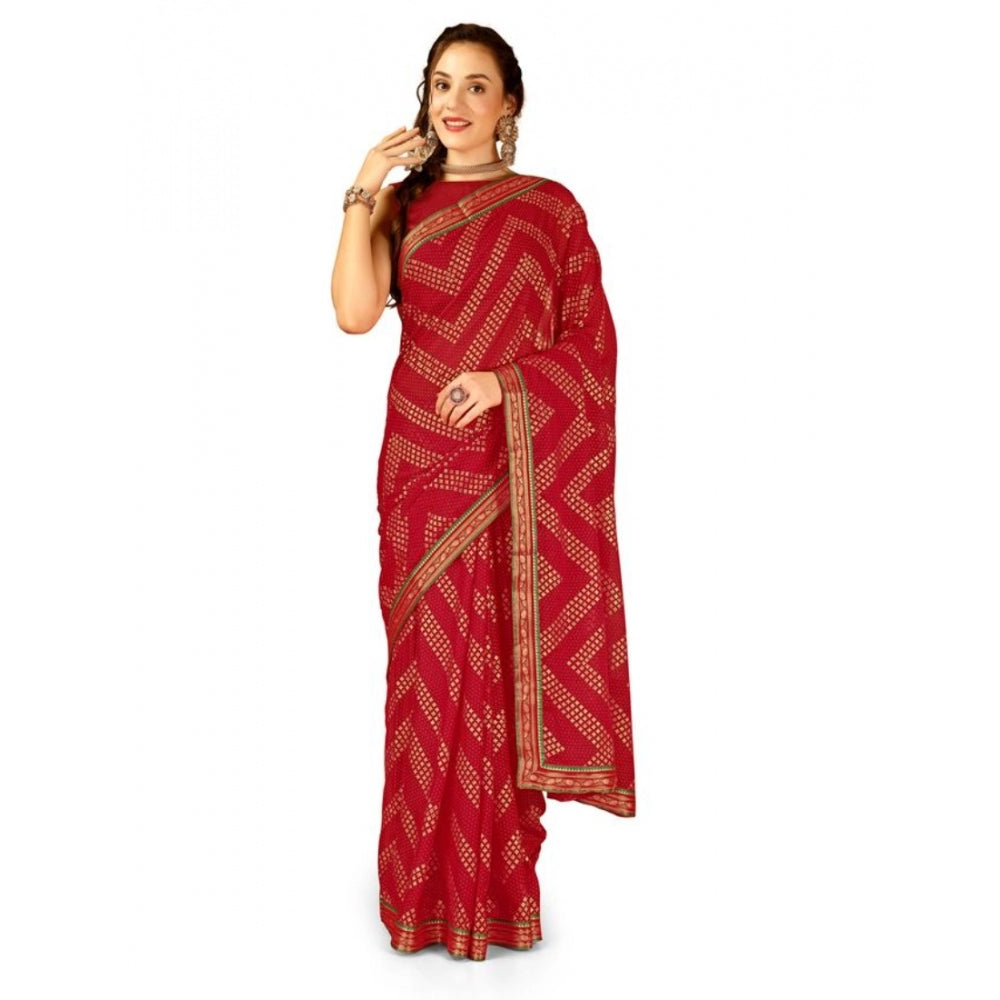 Zomto Zig Zag Saree With Unstitched Blouse