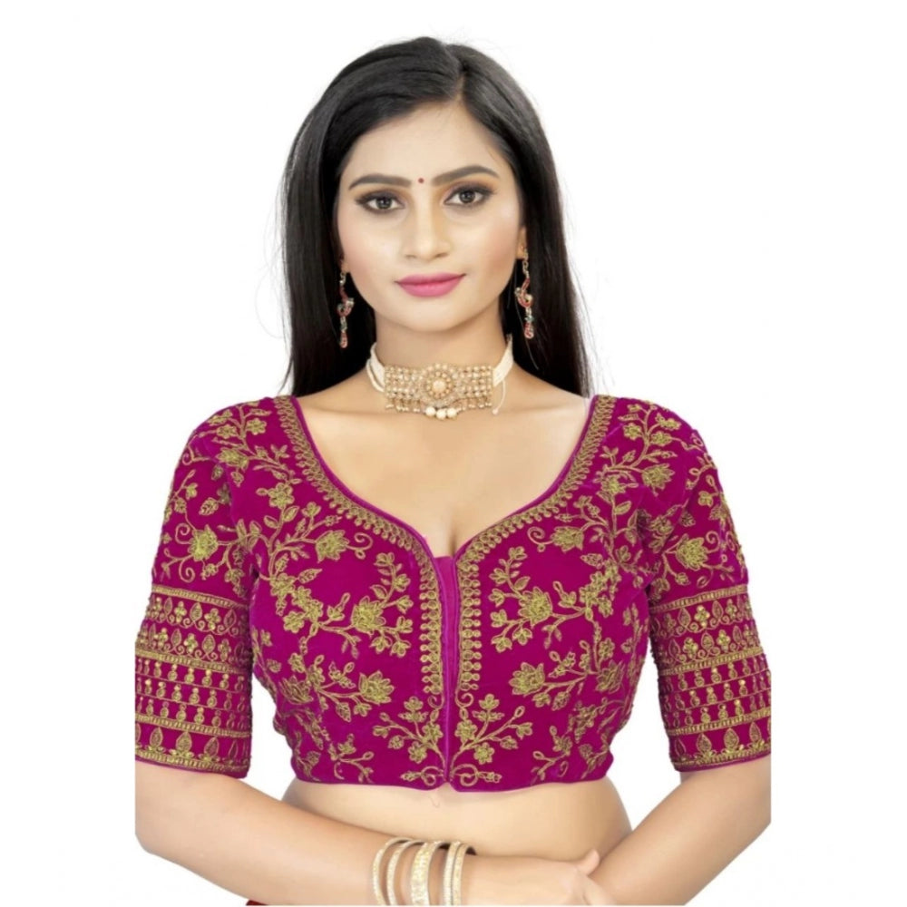  Velvet Embroidery Readymade Blouse