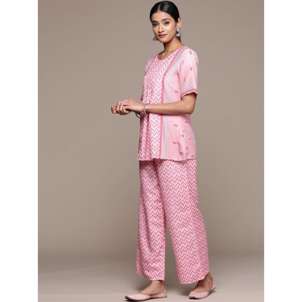 Casual Half Sleeve Geometric Rayon Kurti And Palazzo Set