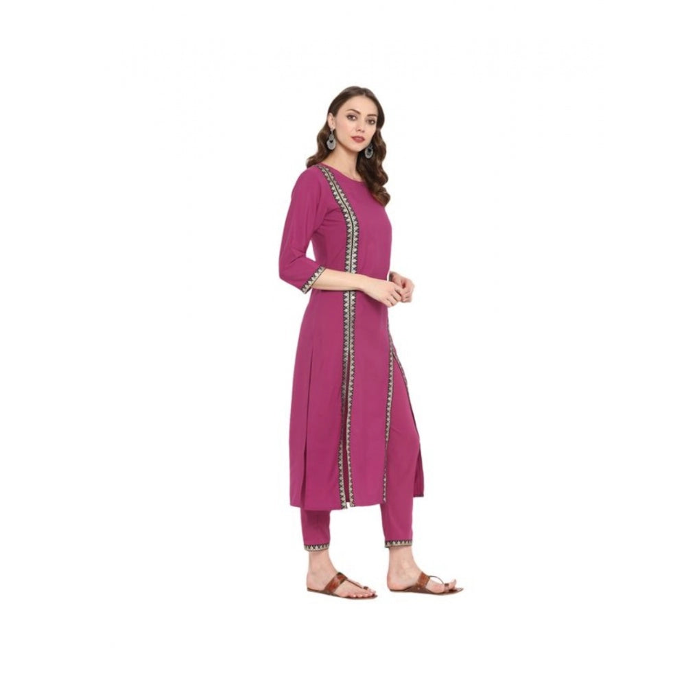 Casual 3-4Th Sleeve Solid Crepe Kurti And Pant Set