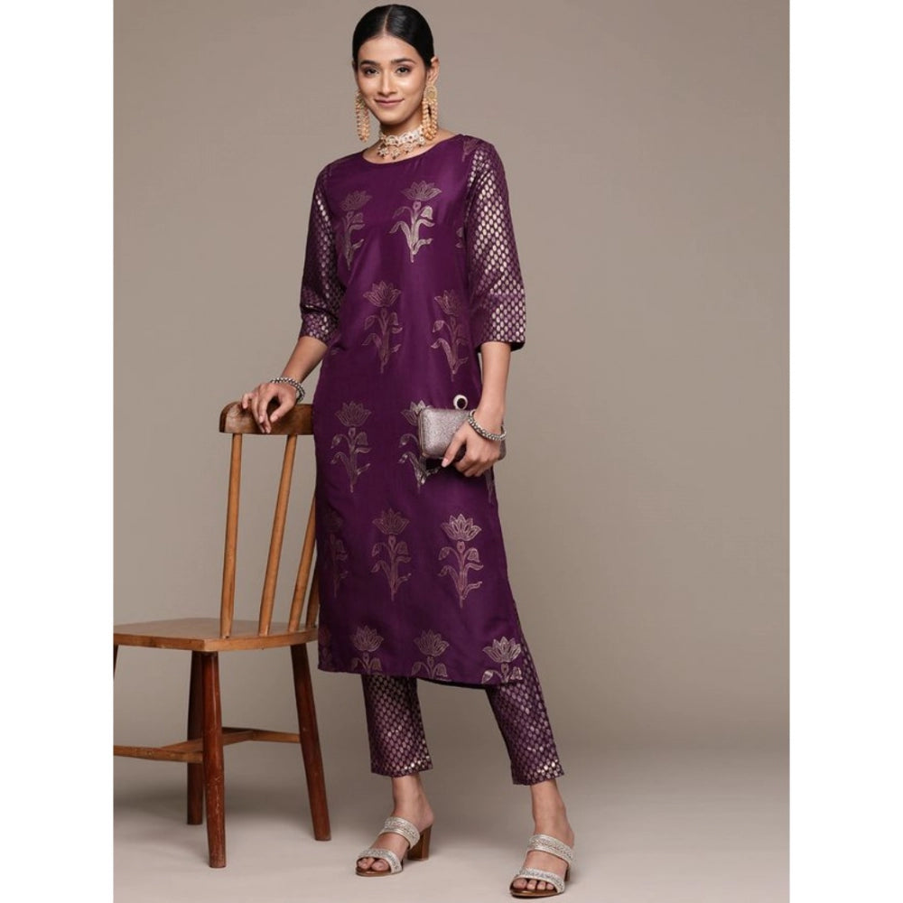 Casual 3-4Th Sleeve Floral Printed Chinon Kurti and Pant Set