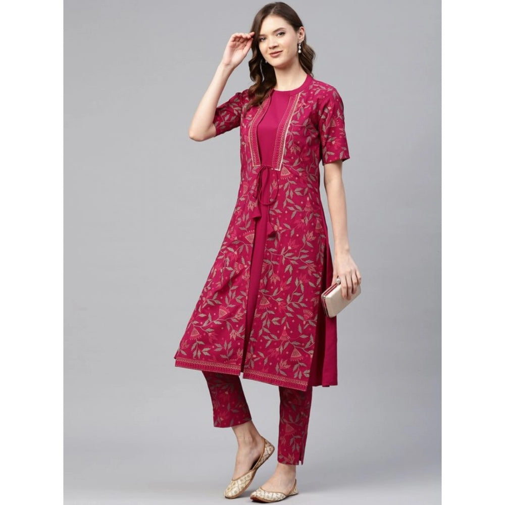 Casual Half Sleeve Floral Printed Crepe Kurti And Pant Set