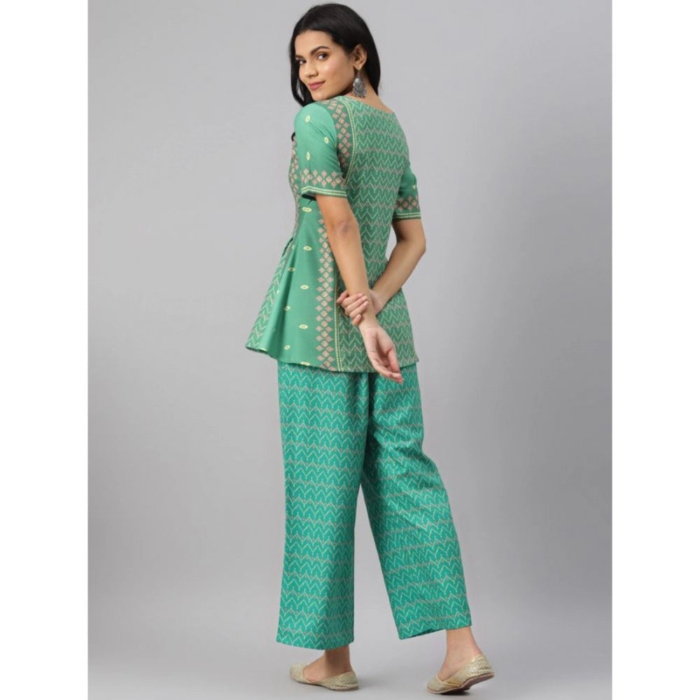 Casual Half Sleeve Geometric Rayon Kurti And Palazzo Set