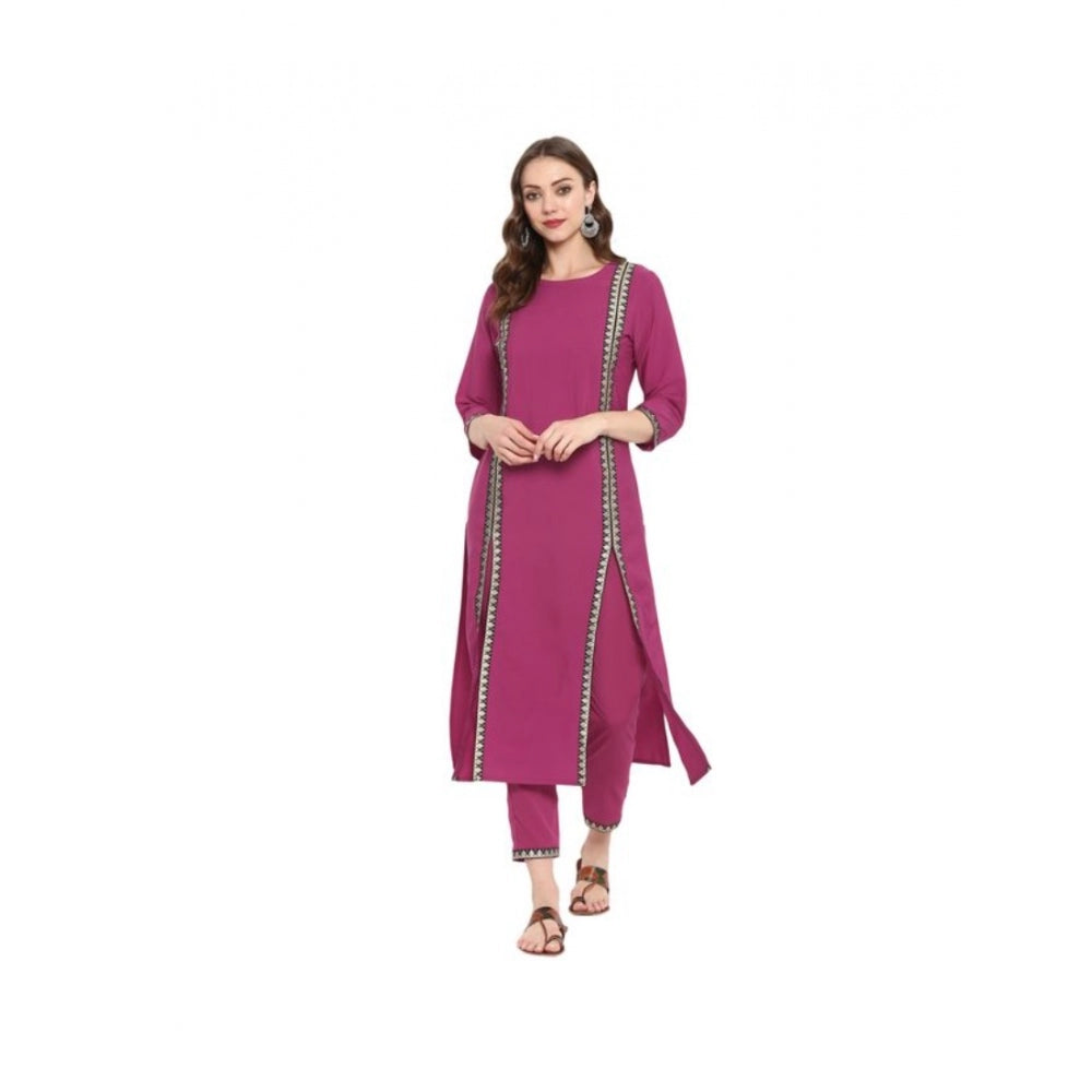 Casual 3-4Th Sleeve Solid Crepe Kurti And Pant Set