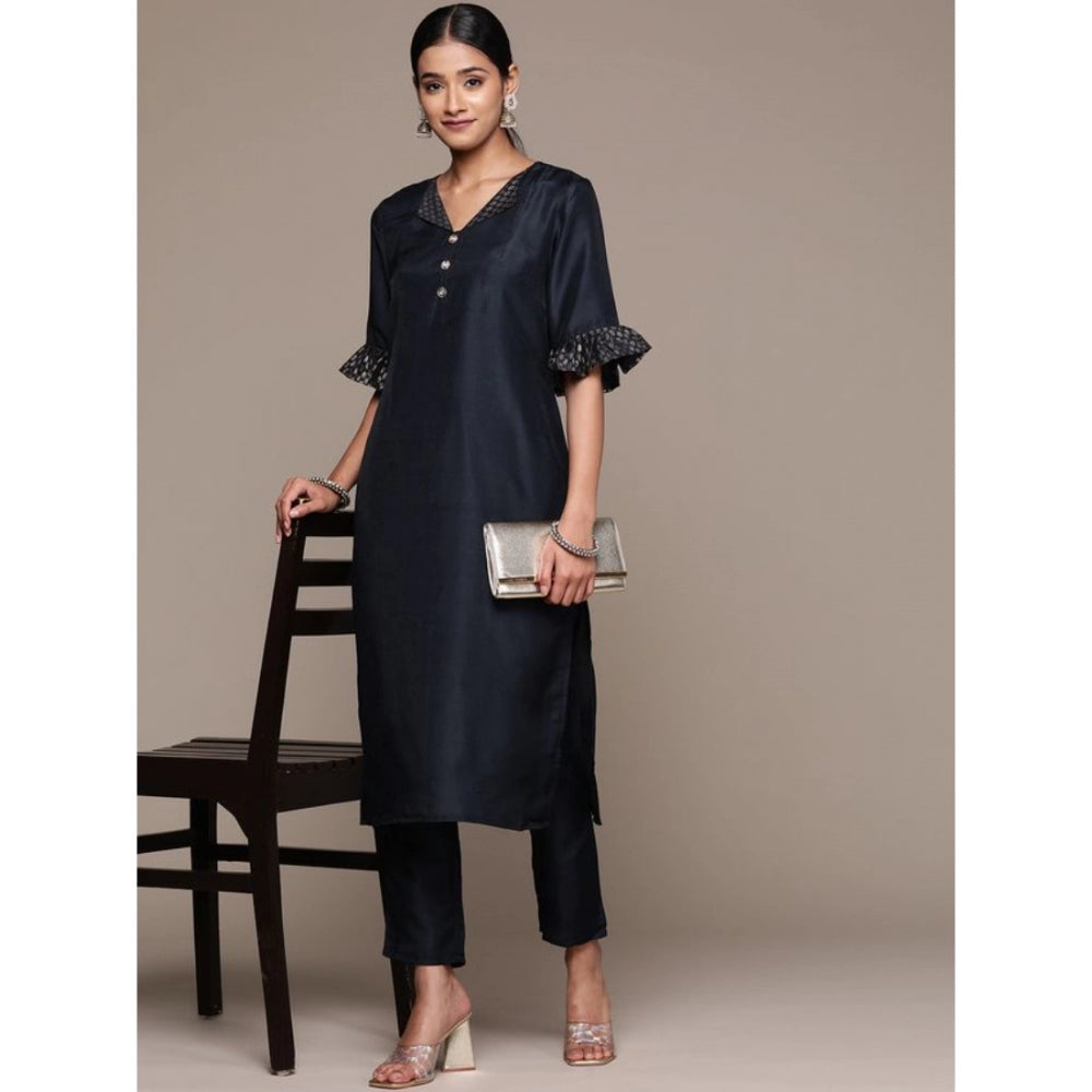 Casual Half Sleeve Solid Chinon Kurti and Pant Set