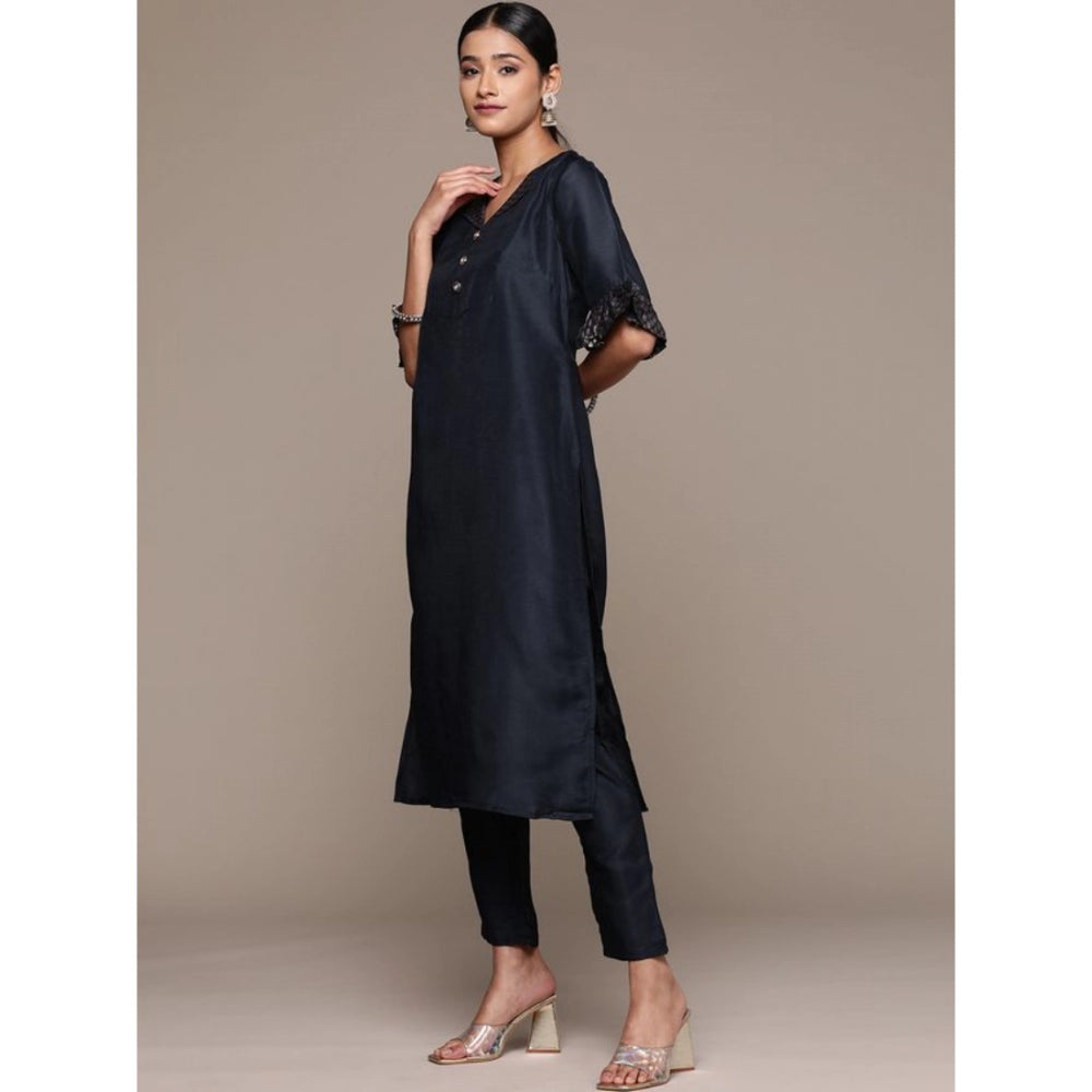 Casual Half Sleeve Solid Chinon Kurti and Pant Set