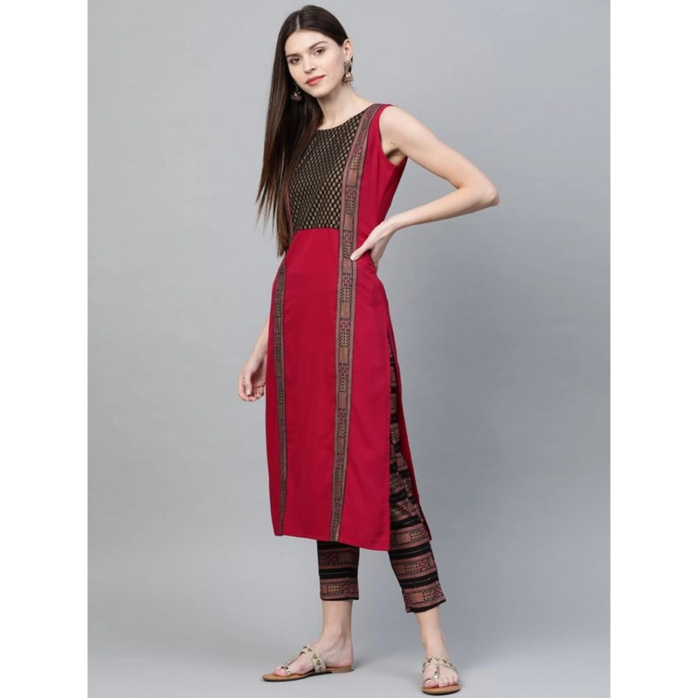 Casual Sleeveless Foil Printed Crepe Kurti and Pant Set