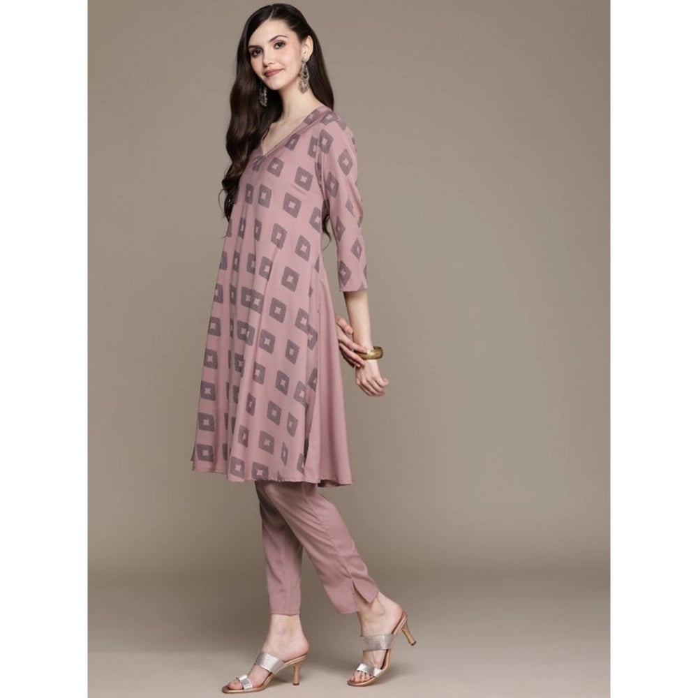 Casual 3-4Th Sleeve Ikkat Crepe Kurti And Pant Set