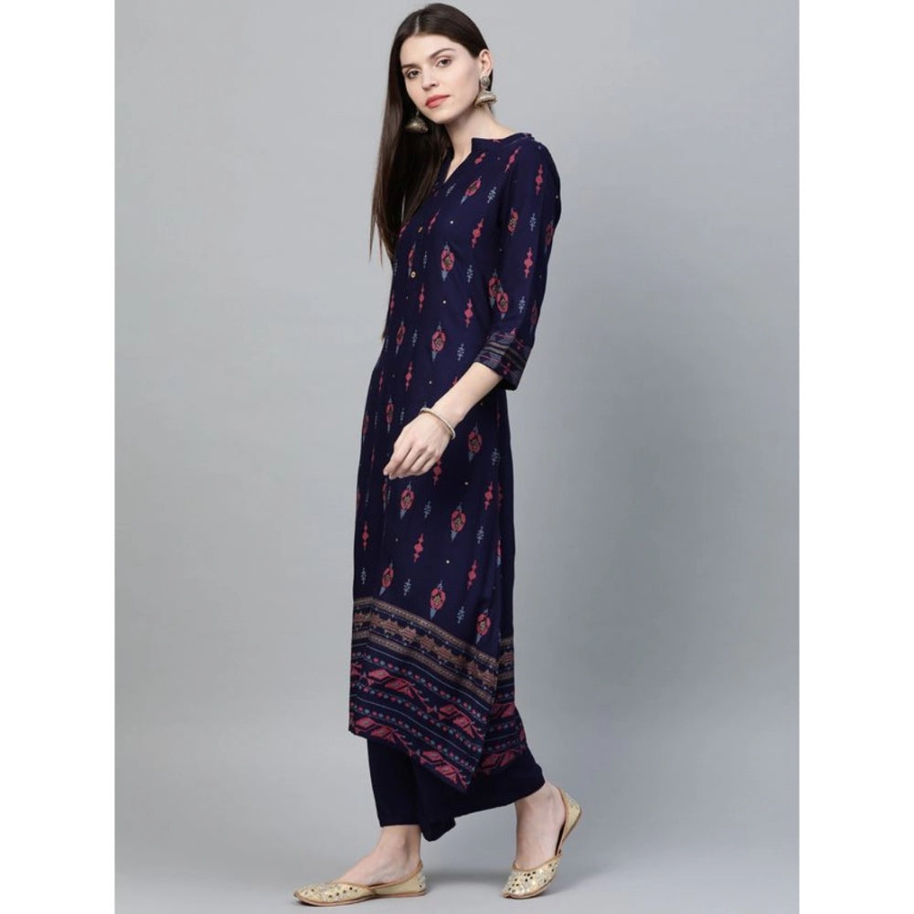 Casual 3-4Th Sleeve Ikkat Rayon Kurti and Palazzo Set