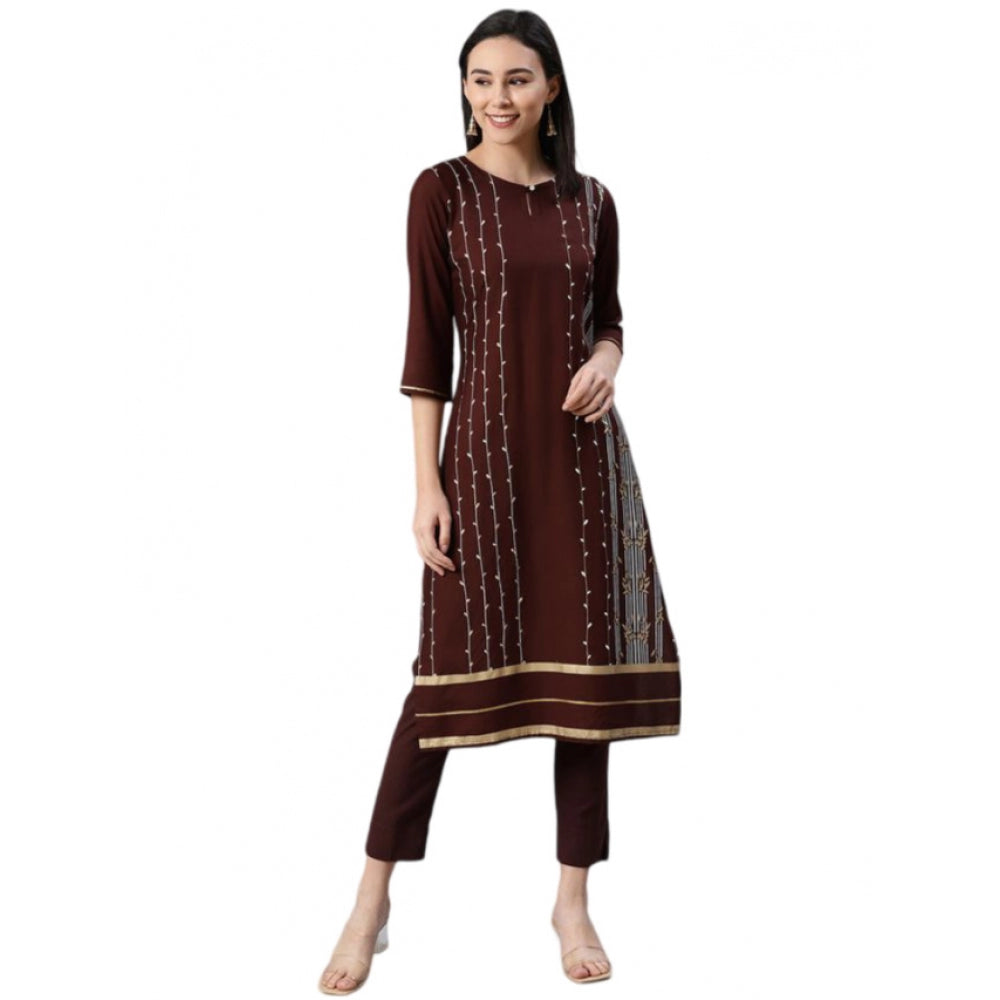 Casual 3-4Th Sleeve Ethnic Motifs Rayon Kurti And Pant Set