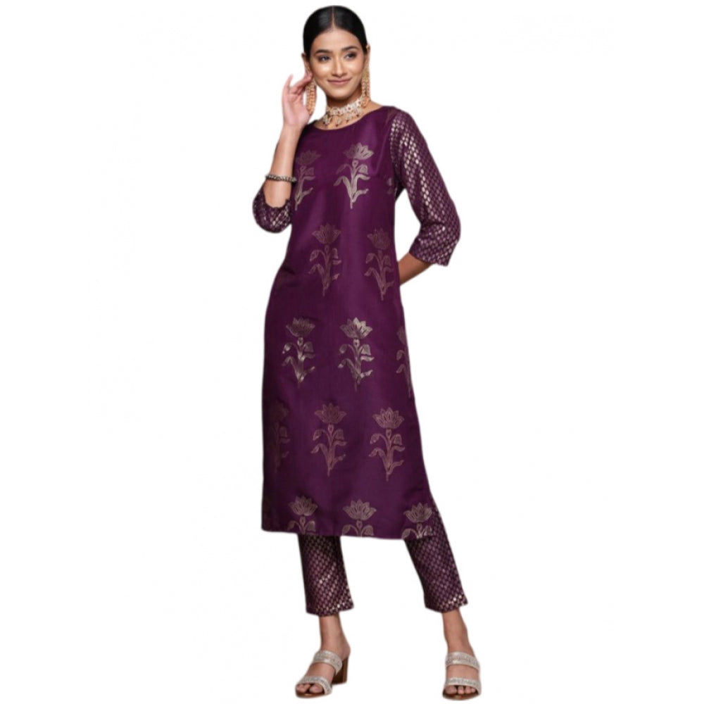 Casual 3-4Th Sleeve Floral Printed Chinon Kurti and Pant Set