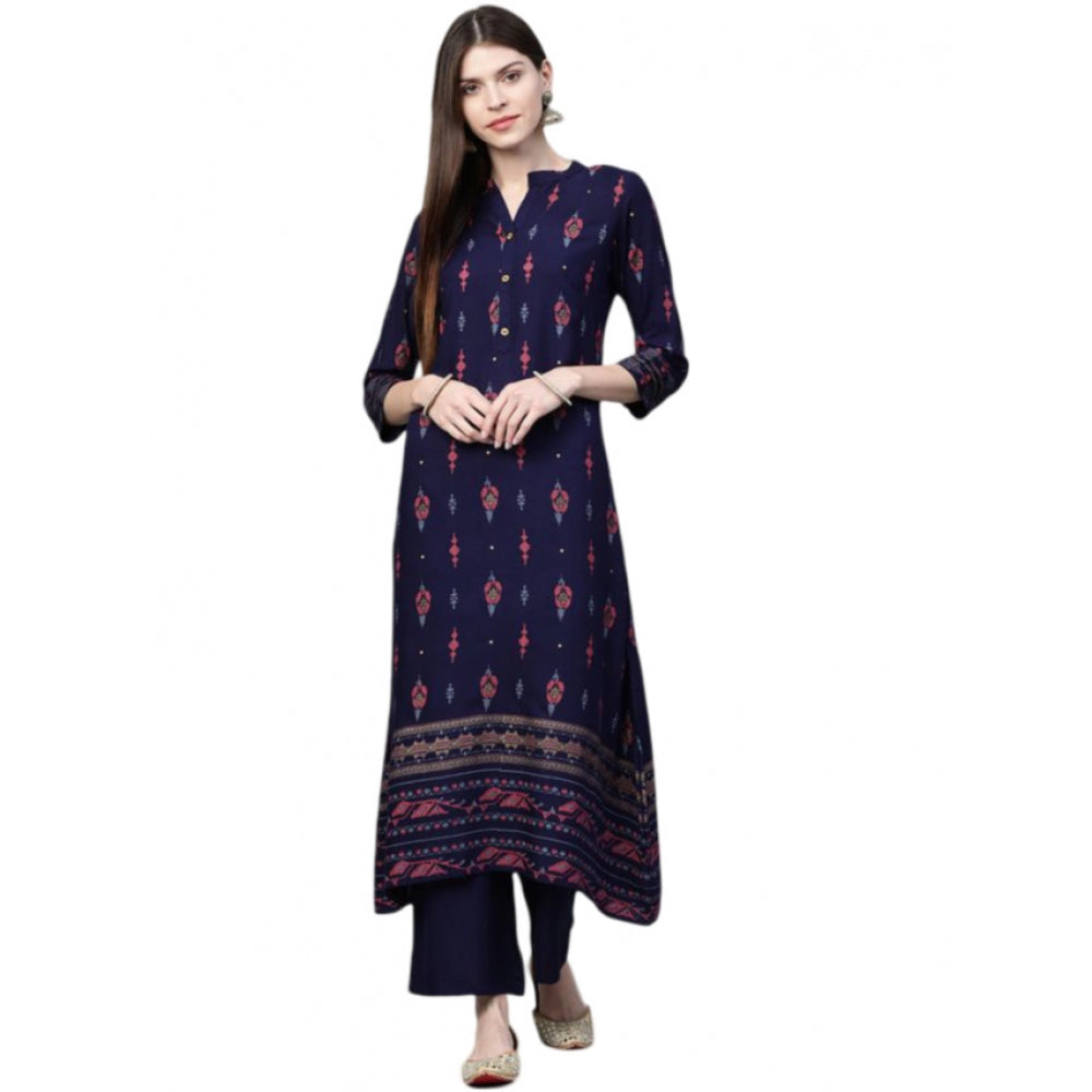 Casual 3-4Th Sleeve Ikkat Rayon Kurti and Palazzo Set