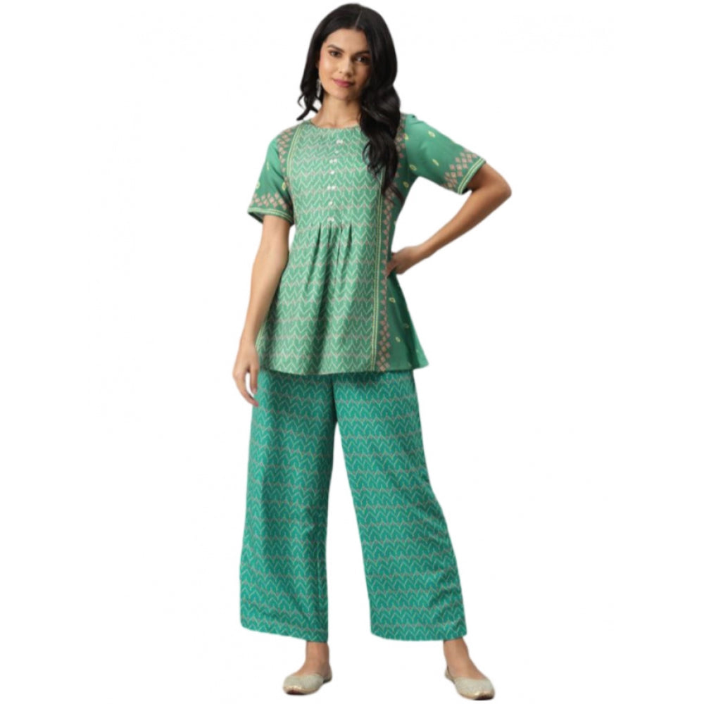 Casual Half Sleeve Geometric Rayon Kurti And Palazzo Set